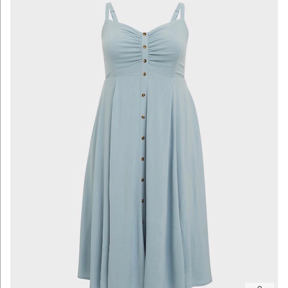 Torrid LIGHT BLUE BUTTON FRONT MIDI DRESS plus size 2X 18/20 new. NWT